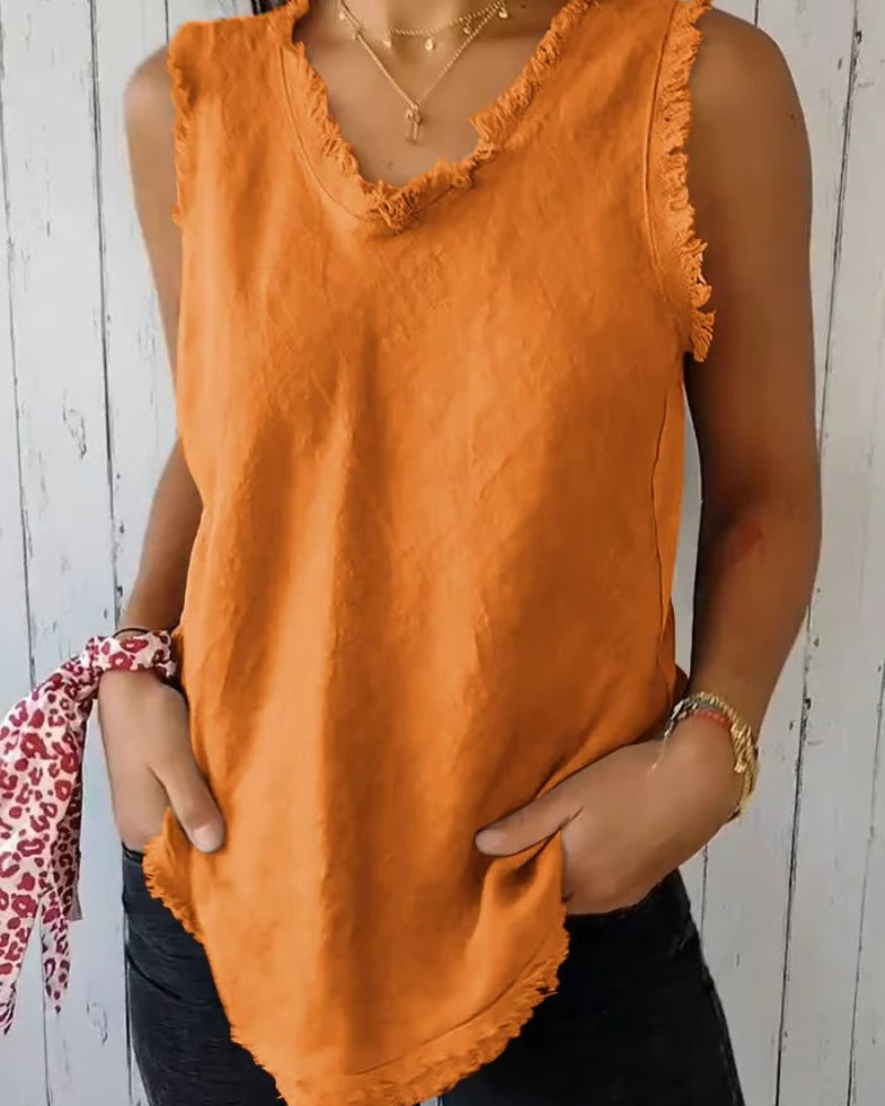 AMARAN - COTTON AND LINEN SLEEVELESS TOP